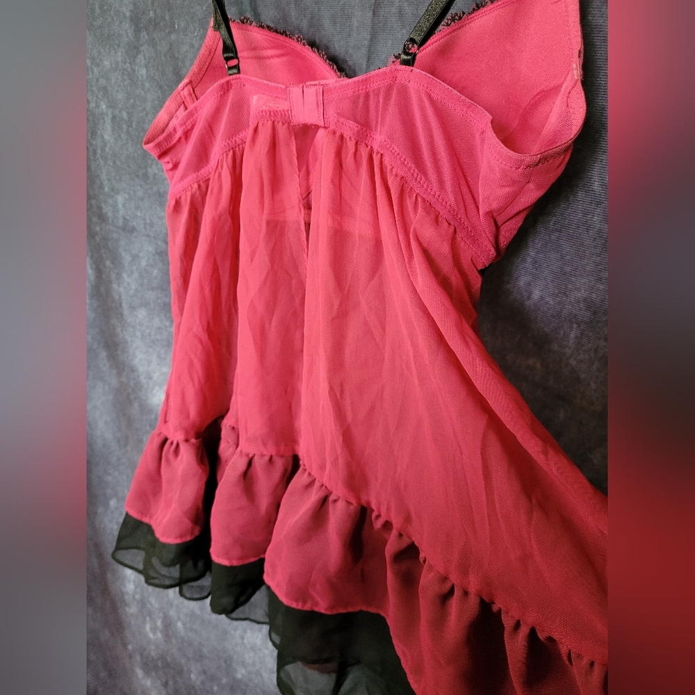 La Vie En Rose Pink And Black Sheer Teddy - Picture 4 of 7